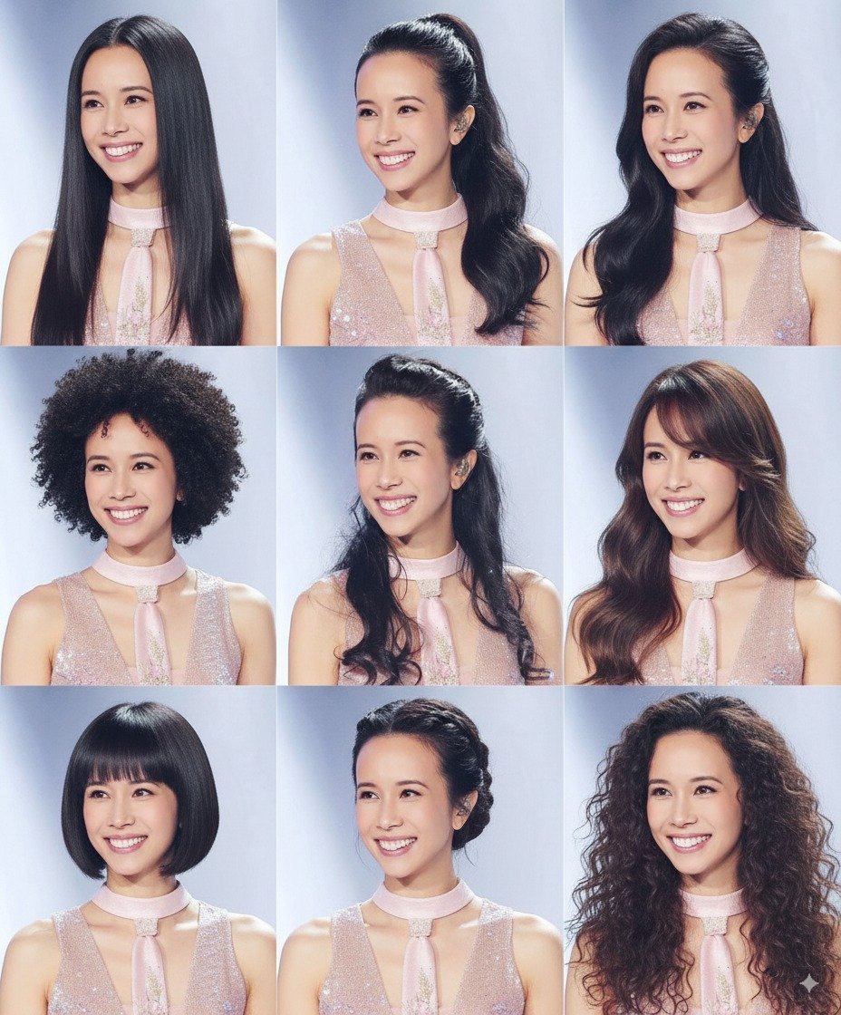 AI-powered virtual hairstyle try-on showing diverse hair transformations